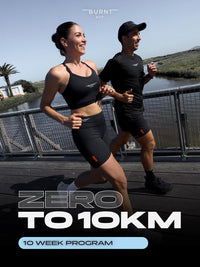 Cover of the Zero to 10KM program featuring Nic Acampora and Burnt Studios founder Andriana Cronje, running and introducing the Zero to 10k program.